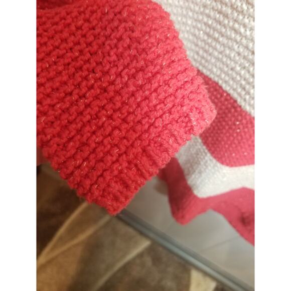 Chico's Women's Size 2 Coral/Ivory Metallic Striped Open knit Coastal‎ Sweater - Picture 4 of 9